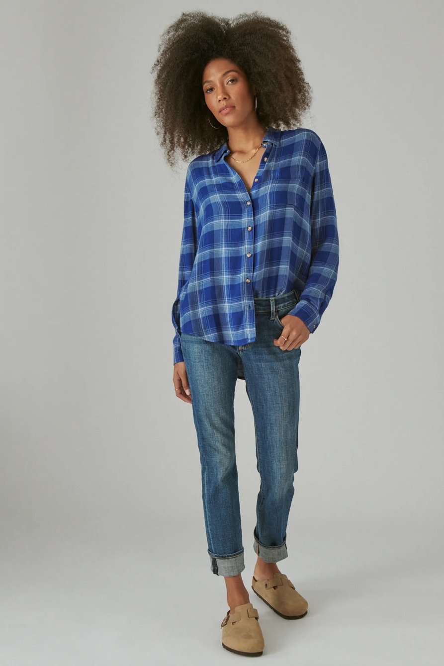 CLOUD PLAID BOYFRIEND BUTTON UP FLANNEL SHIRT, image 2