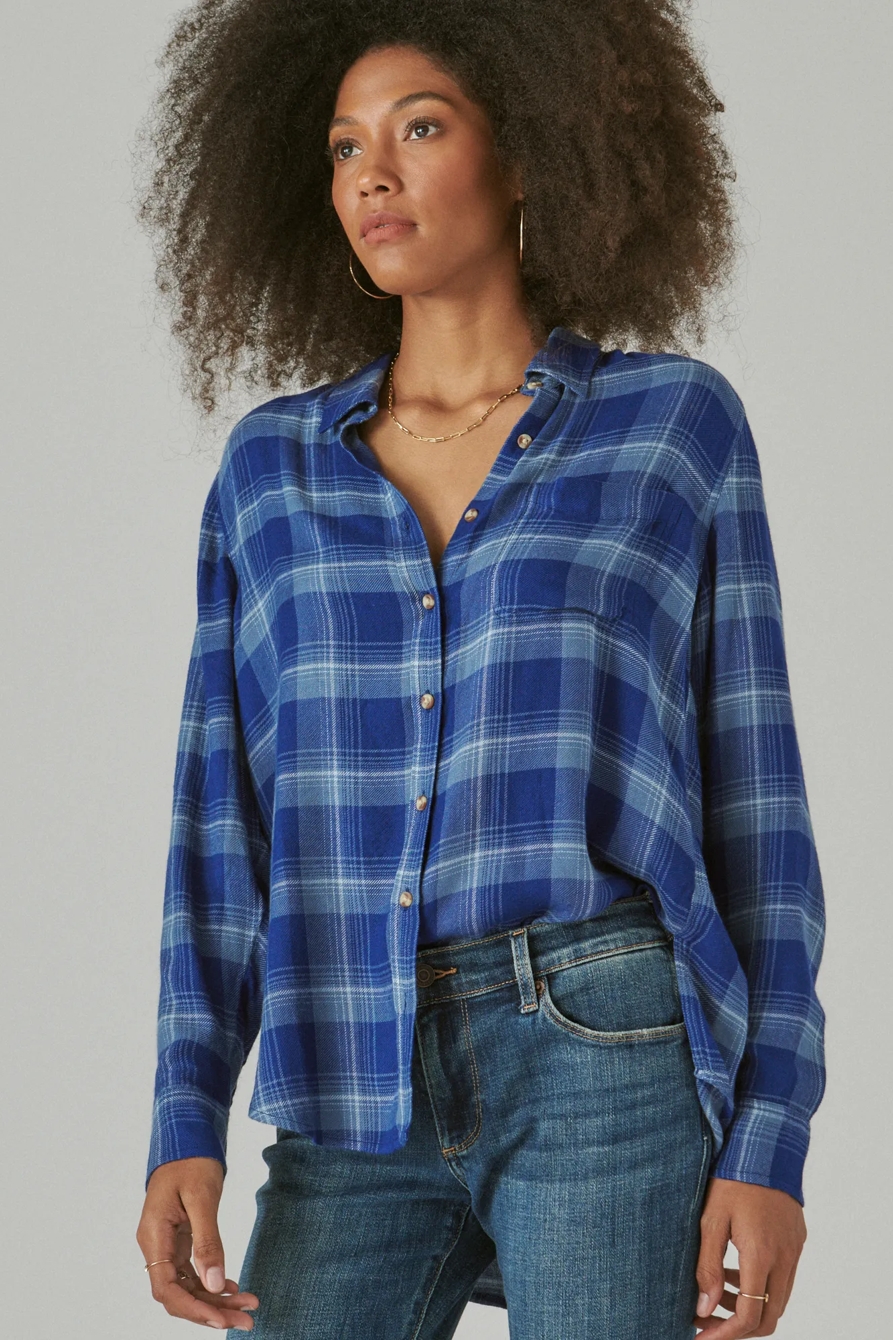 CLOUD PLAID BOYFRIEND BUTTON UP FLANNEL SHIRT, image 3