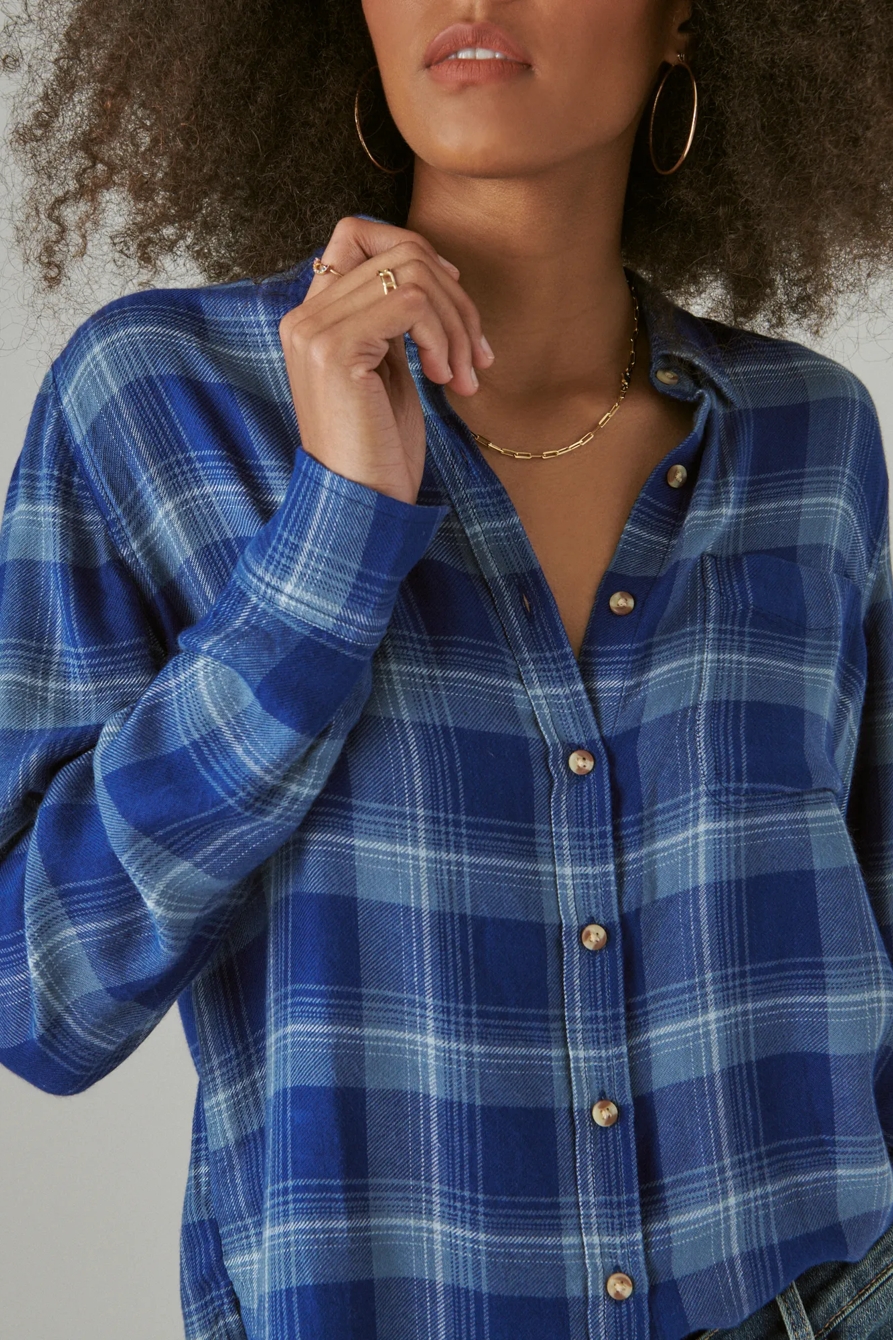CLOUD PLAID BOYFRIEND BUTTON UP FLANNEL SHIRT, image 5