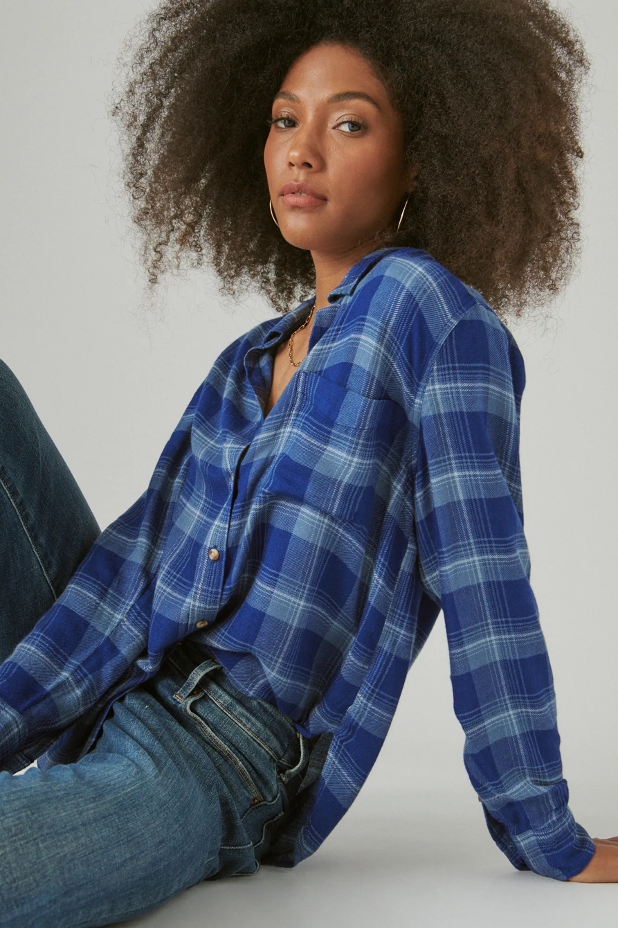 CLOUD PLAID BOYFRIEND BUTTON UP FLANNEL SHIRT, image 6