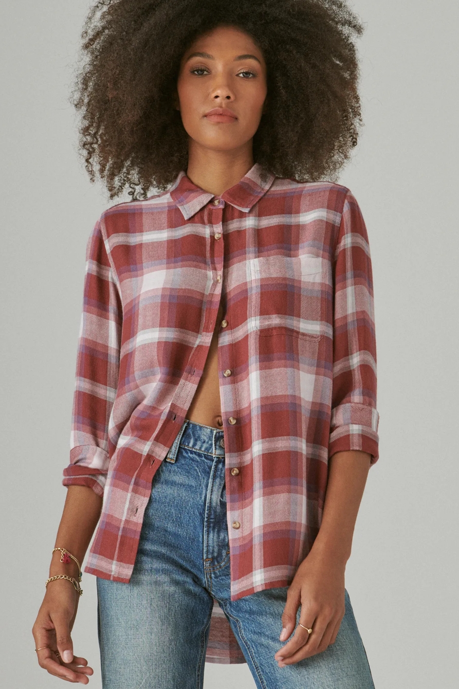 CLOUD PLAID BOYFRIEND BUTTON UP FLANNEL SHIRT, image 1