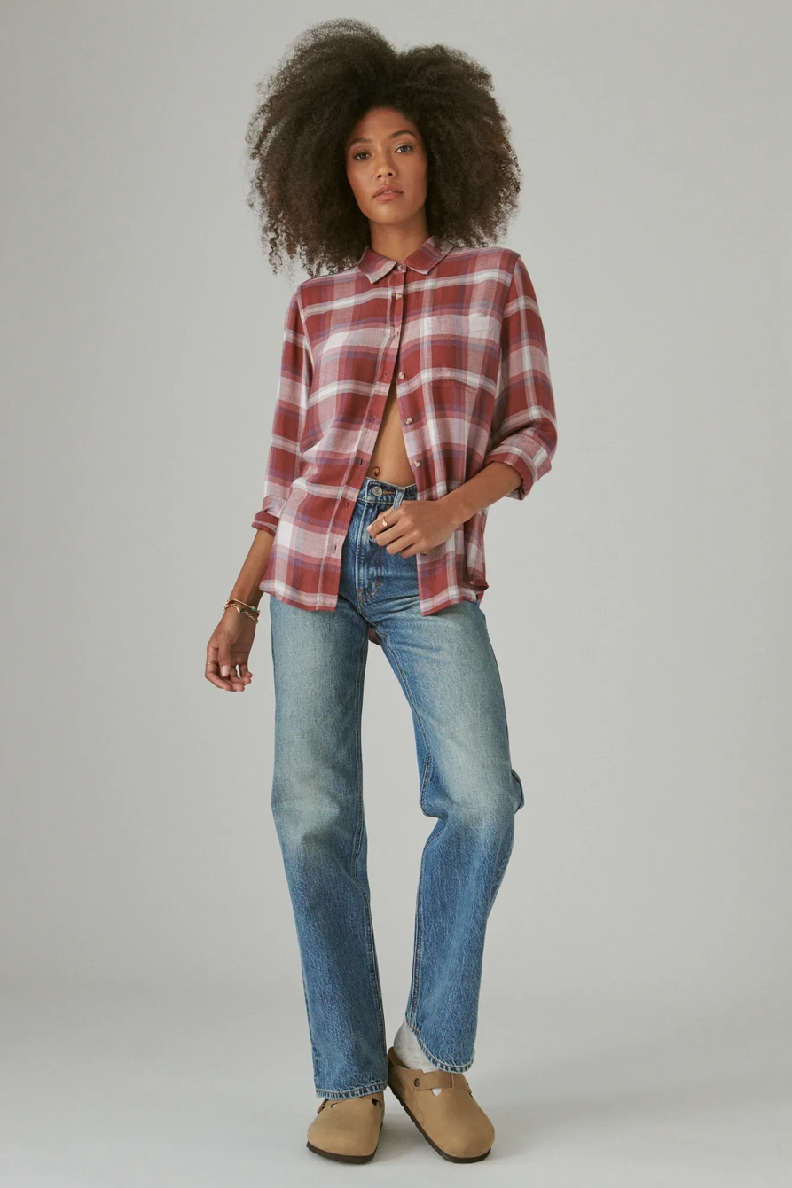 CLOUD PLAID BOYFRIEND BUTTON UP FLANNEL SHIRT, image 2