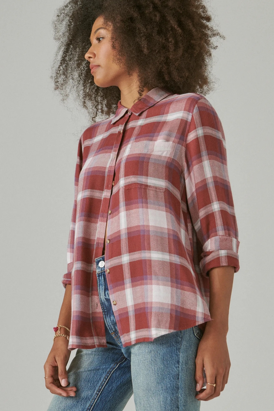 CLOUD PLAID BOYFRIEND BUTTON UP FLANNEL SHIRT, image 3