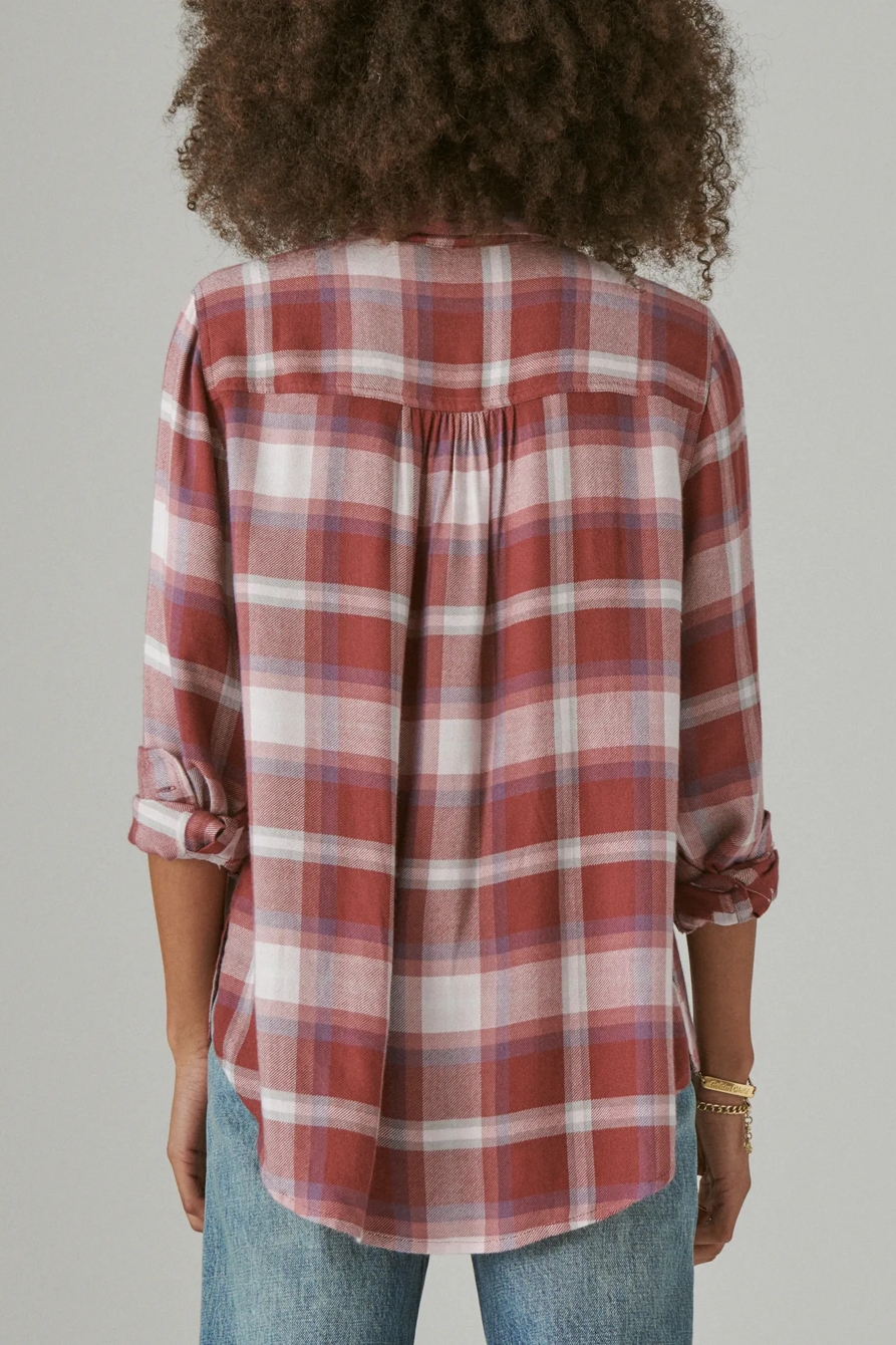 CLOUD PLAID BOYFRIEND BUTTON UP FLANNEL SHIRT, image 4