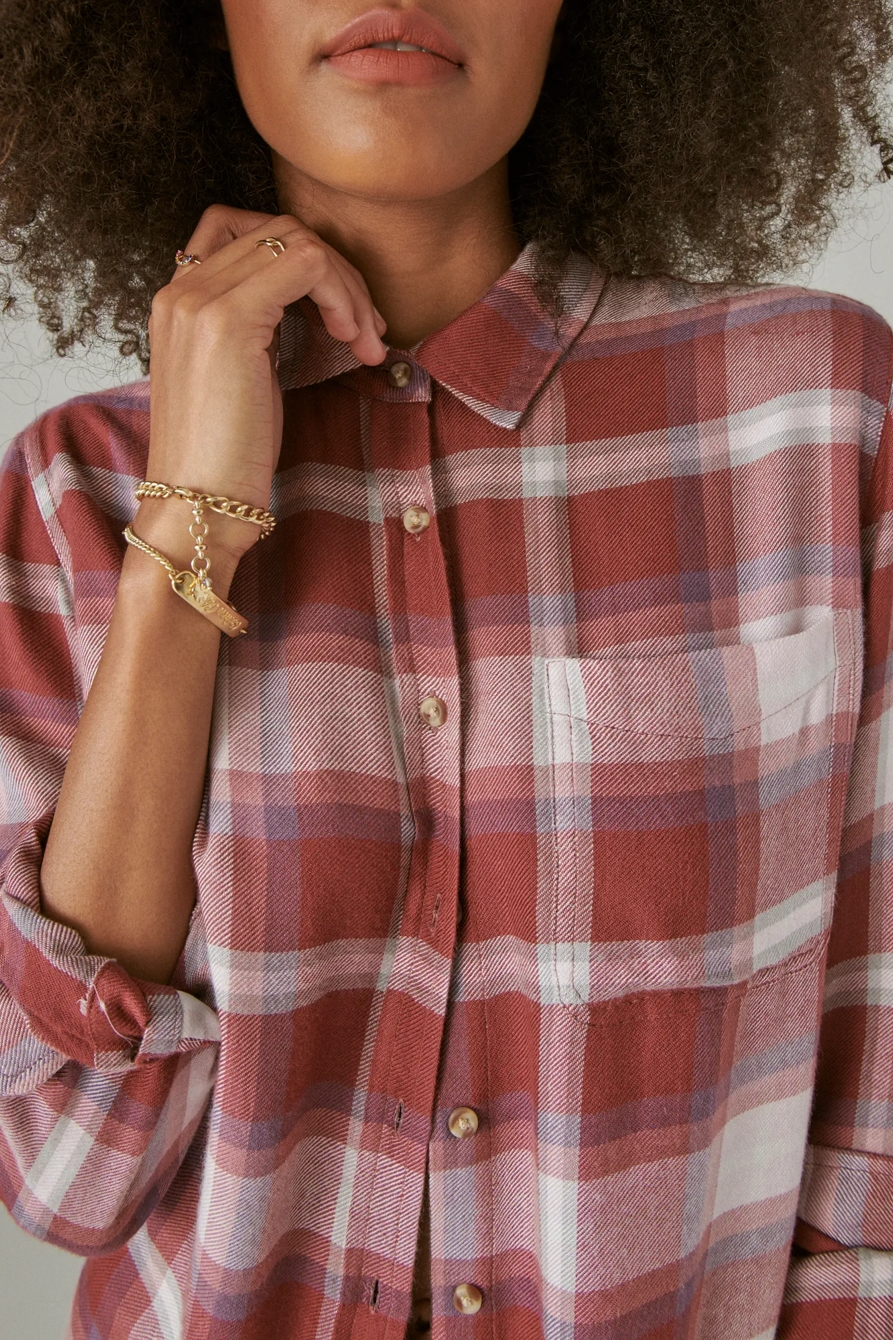 CLOUD PLAID BOYFRIEND BUTTON UP FLANNEL SHIRT, image 5
