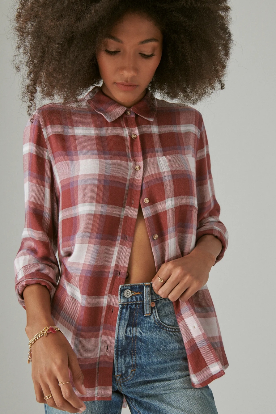 CLOUD PLAID BOYFRIEND BUTTON UP FLANNEL SHIRT, image 6