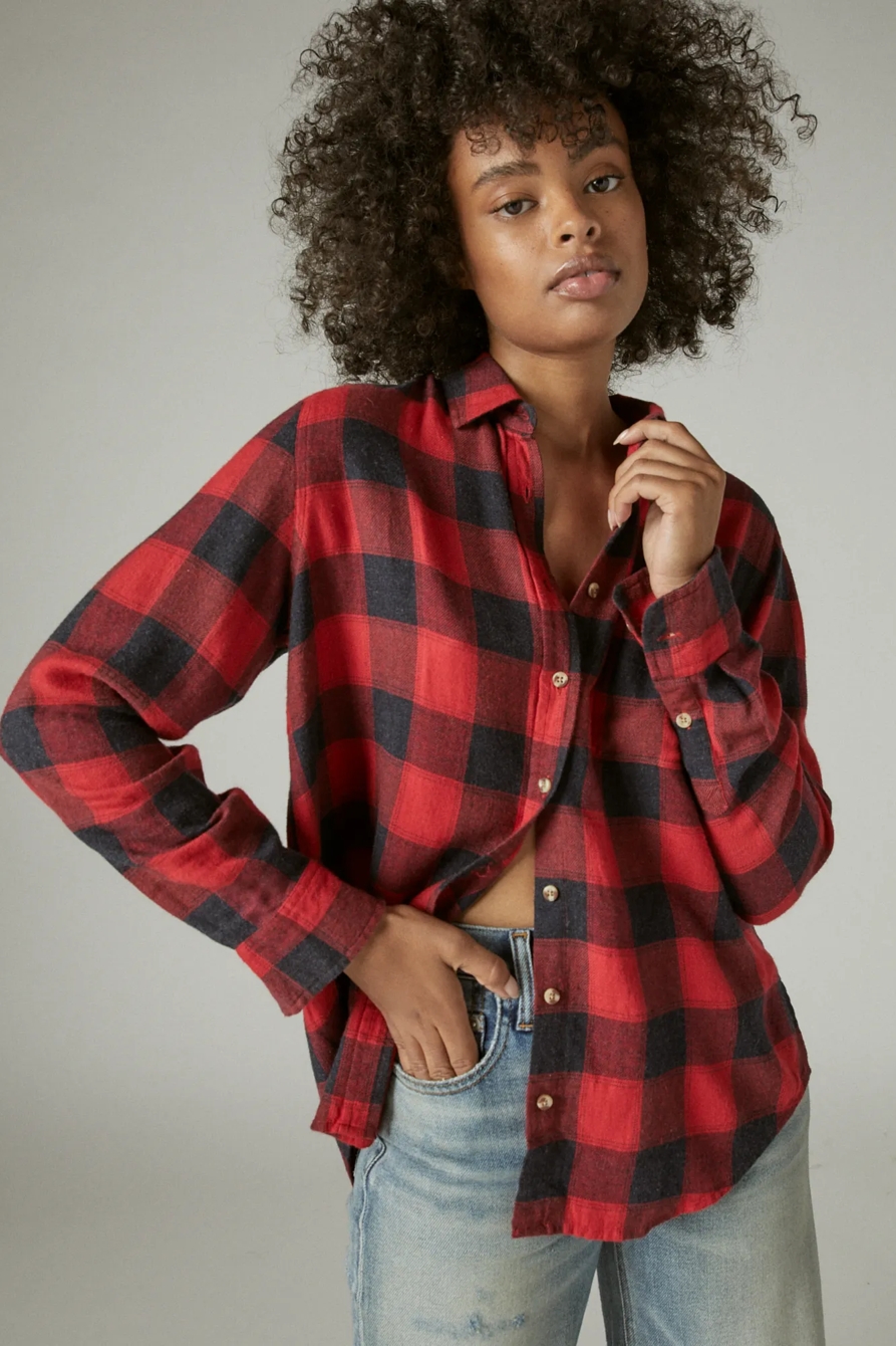 CLOUD PLAID BOYFRIEND BUTTON UP FLANNEL SHIRT, image 1