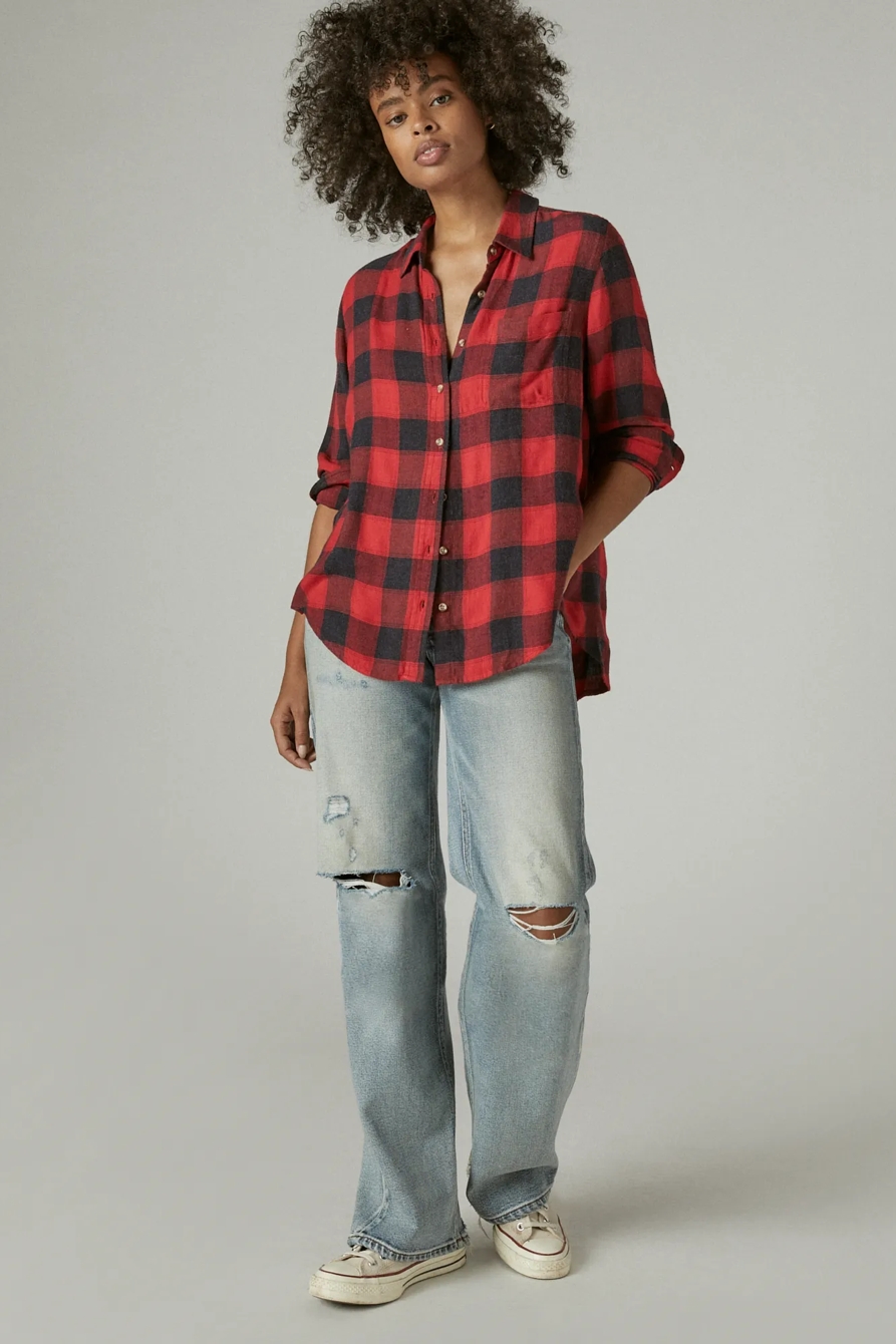 CLOUD PLAID BOYFRIEND BUTTON UP FLANNEL SHIRT, image 2