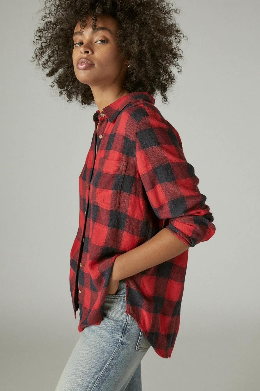 CLOUD PLAID BOYFRIEND BUTTON UP FLANNEL SHIRT, image 3