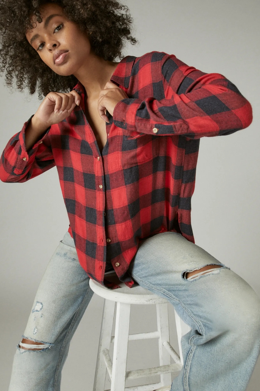 CLOUD PLAID BOYFRIEND BUTTON UP FLANNEL SHIRT, image 6