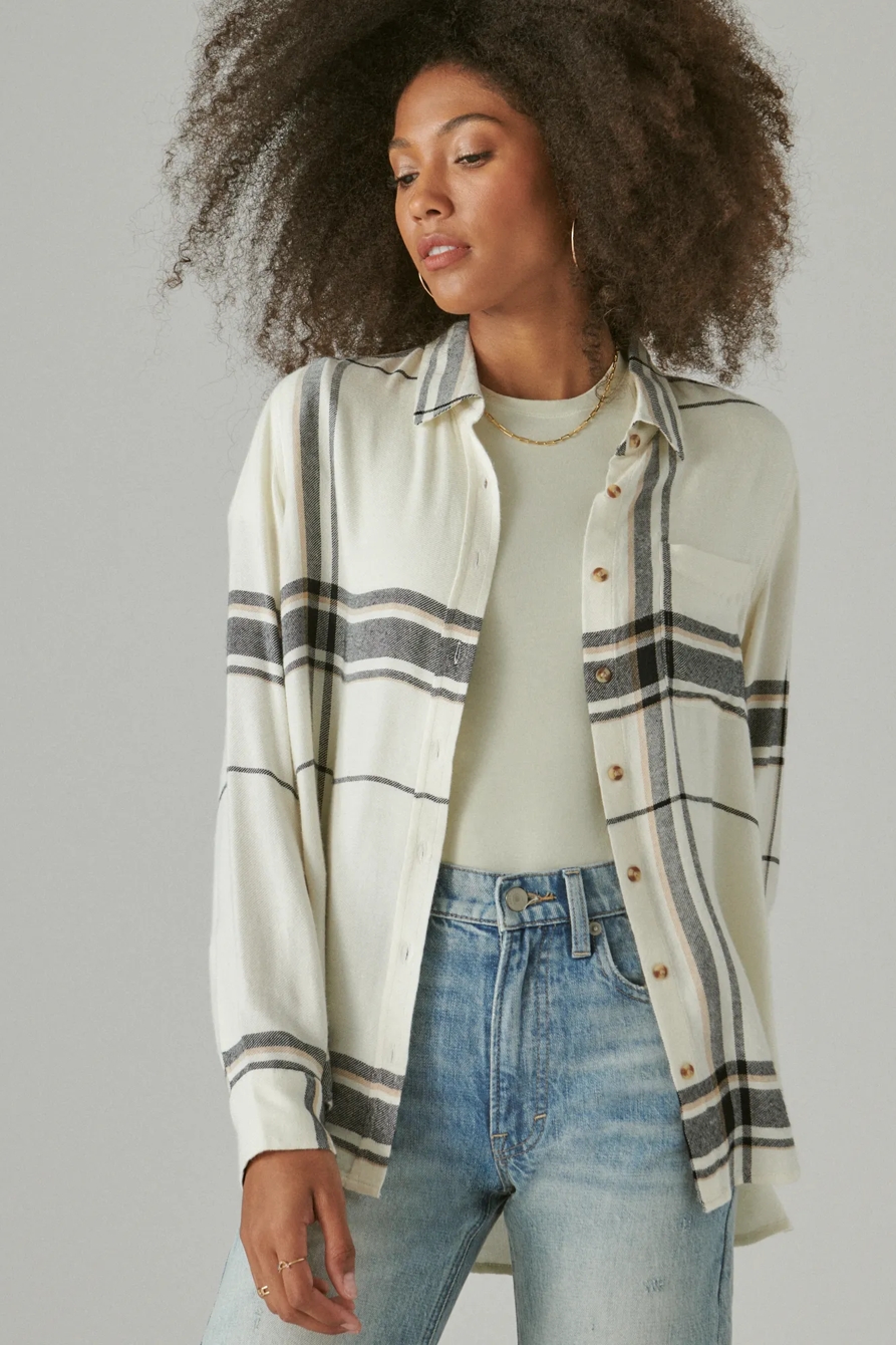 CLOUD PLAID BOYFRIEND BUTTON UP FLANNEL SHIRT, image 1