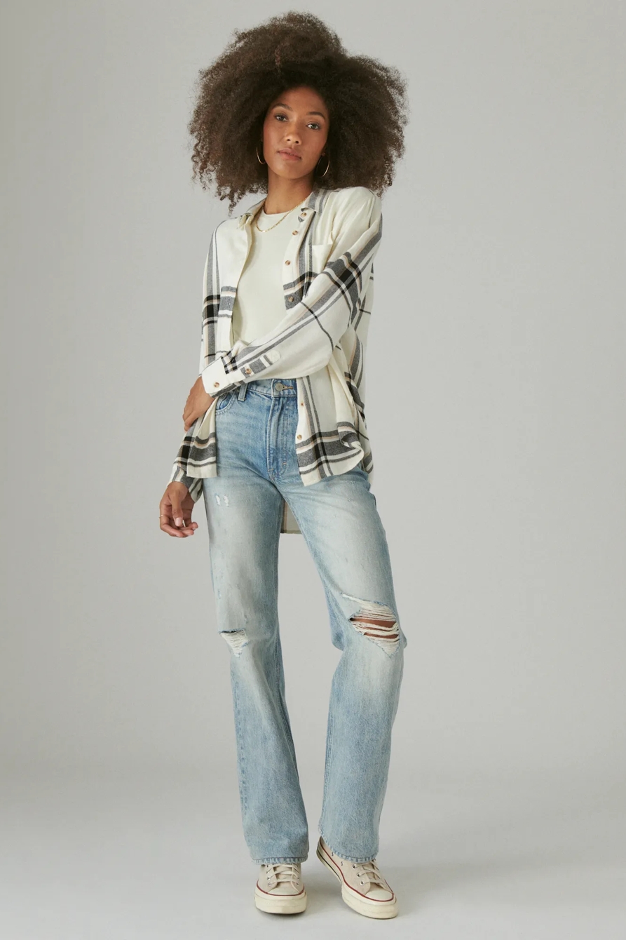CLOUD PLAID BOYFRIEND BUTTON UP FLANNEL SHIRT, image 2