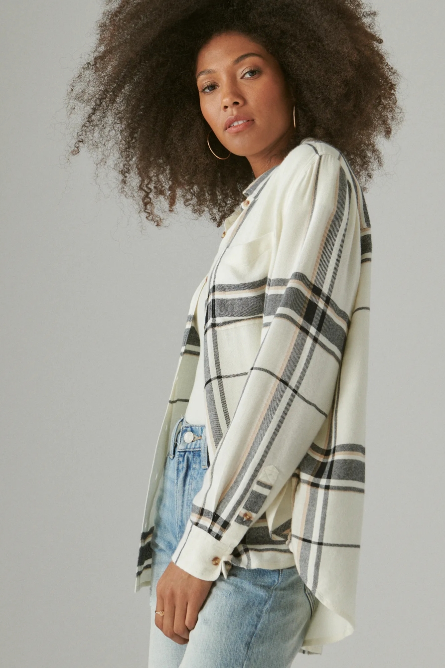 CLOUD PLAID BOYFRIEND BUTTON UP FLANNEL SHIRT, image 3