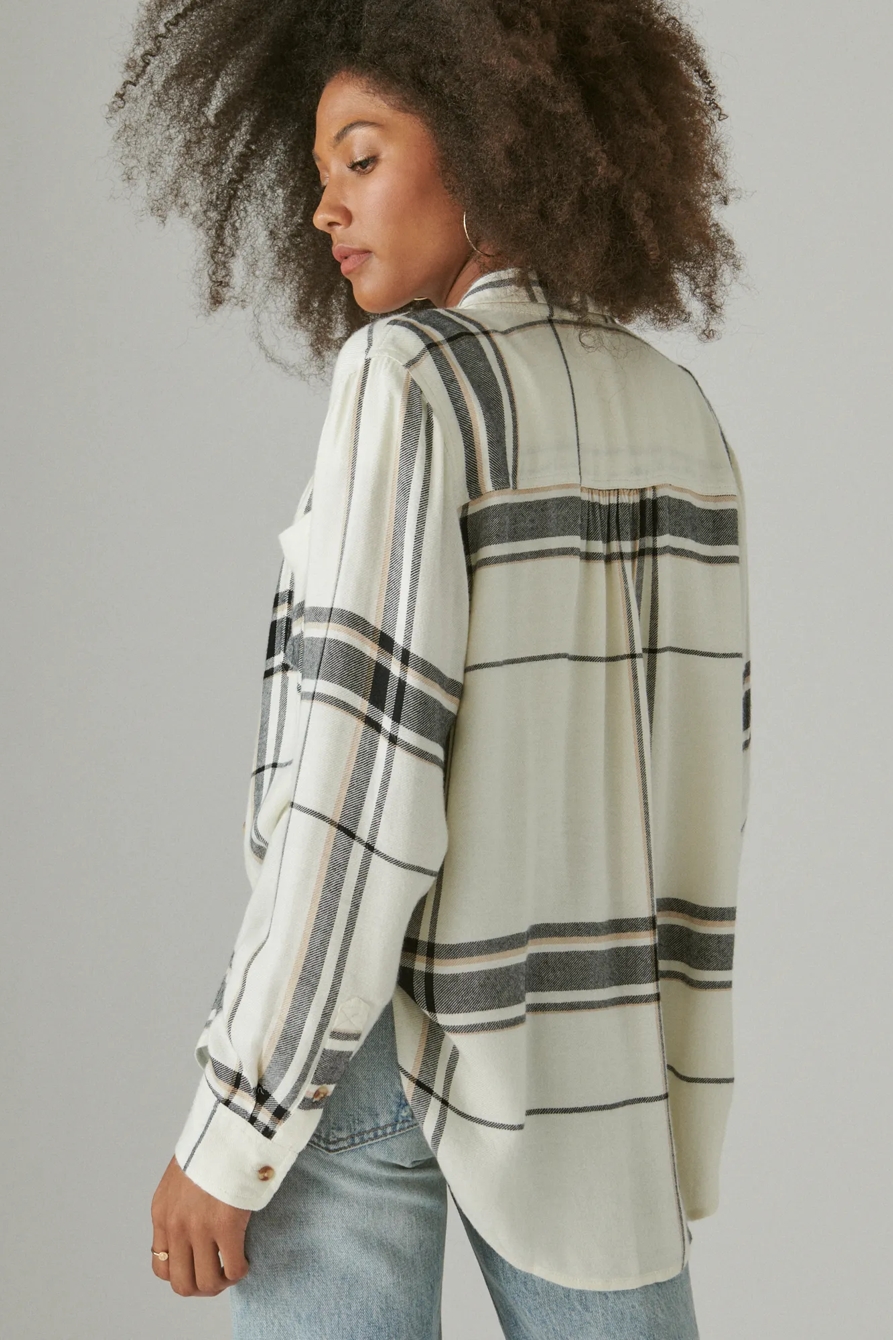 CLOUD PLAID BOYFRIEND BUTTON UP FLANNEL SHIRT, image 4