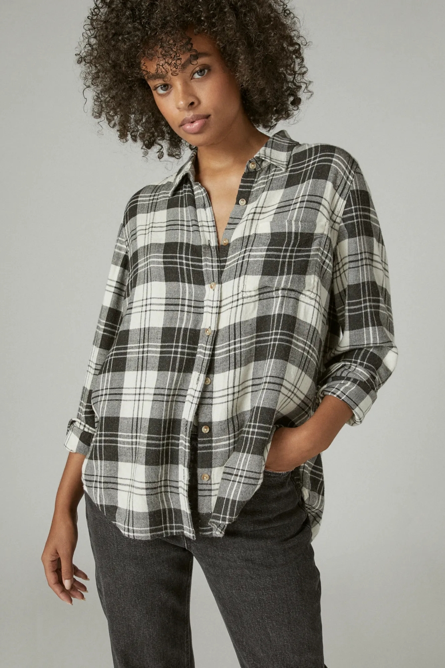 CLOUD PLAID BOYFRIEND BUTTON UP FLANNEL SHIRT, image 1