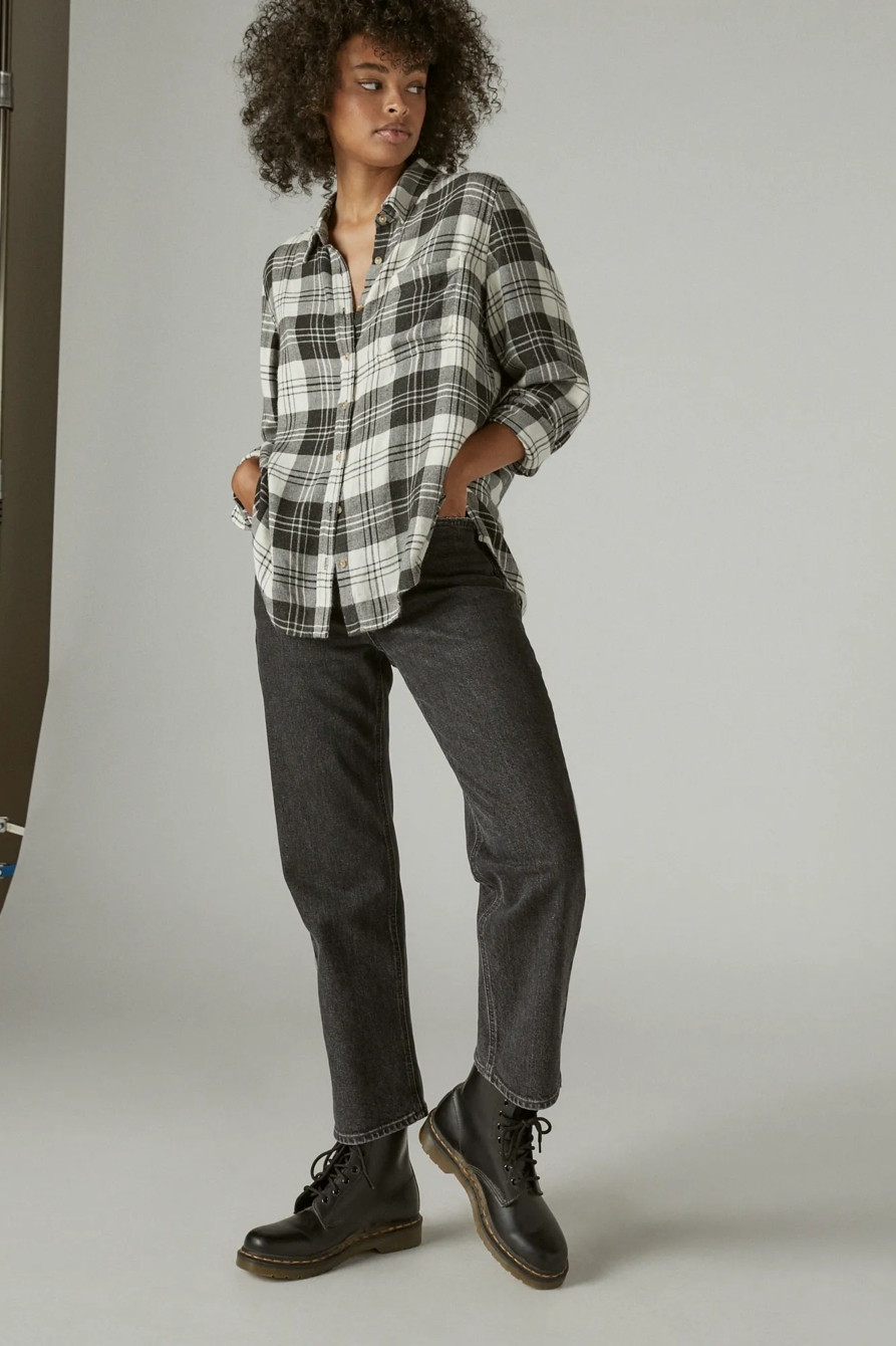 CLOUD PLAID BOYFRIEND BUTTON UP FLANNEL SHIRT, image 2