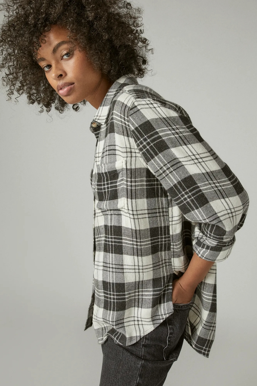 CLOUD PLAID BOYFRIEND BUTTON UP FLANNEL SHIRT, image 3