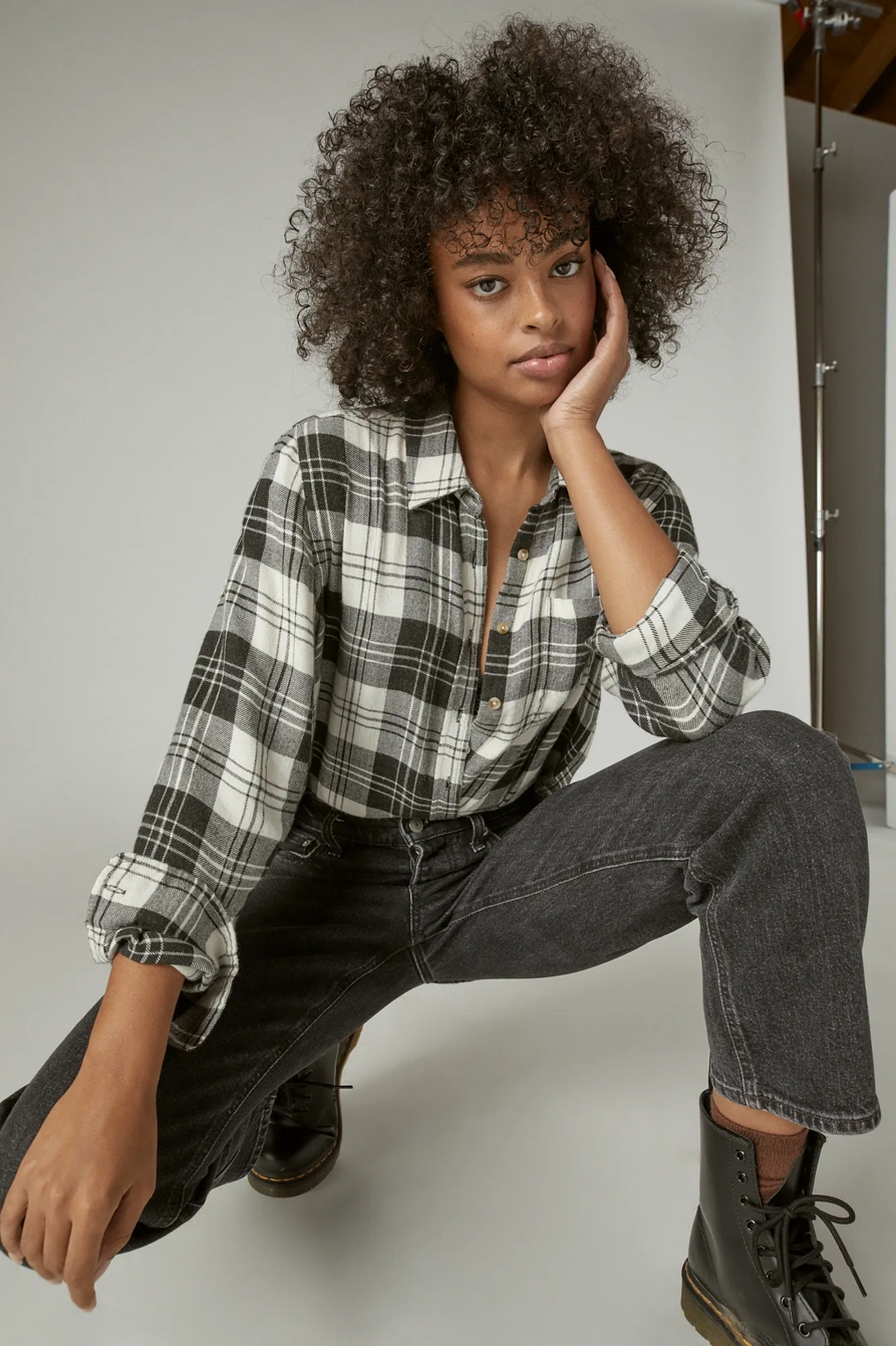 CLOUD PLAID BOYFRIEND BUTTON UP FLANNEL SHIRT, image 6