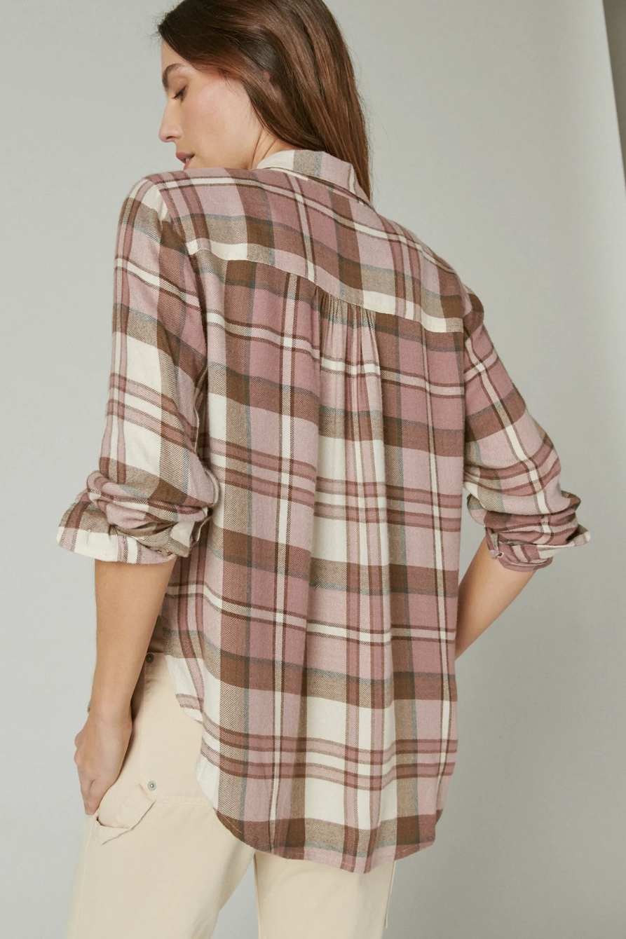 CLOUD PLAID BOYFRIEND BUTTON UP FLANNEL SHIRT, image 4