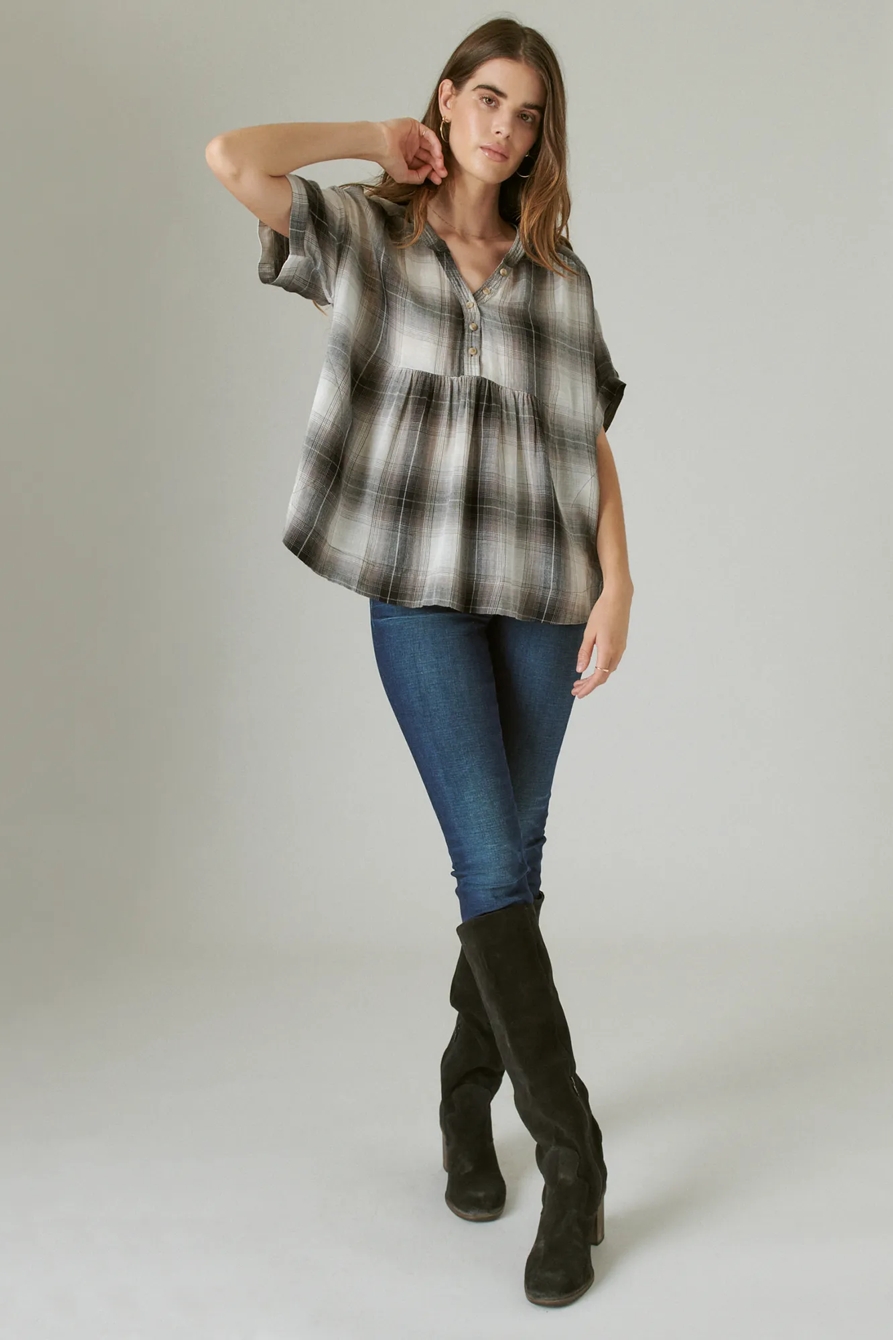 PLAID V NECK POPOVER, image 2