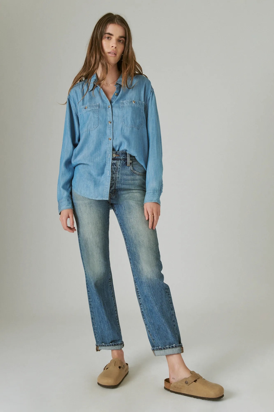 INDIGO DOUBLE POCKET TENCEL SHIRT, image 2