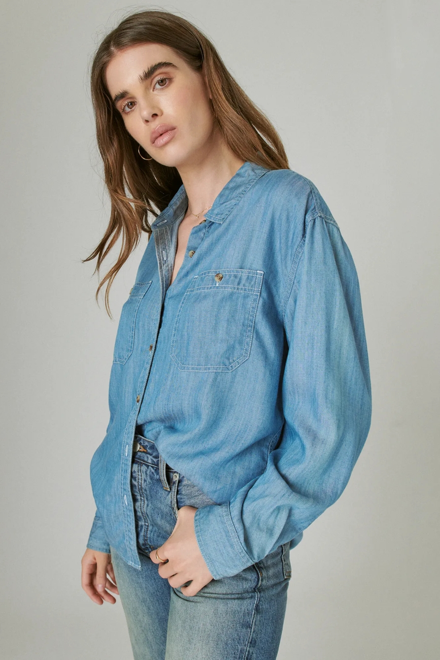 INDIGO DOUBLE POCKET TENCEL SHIRT, image 3