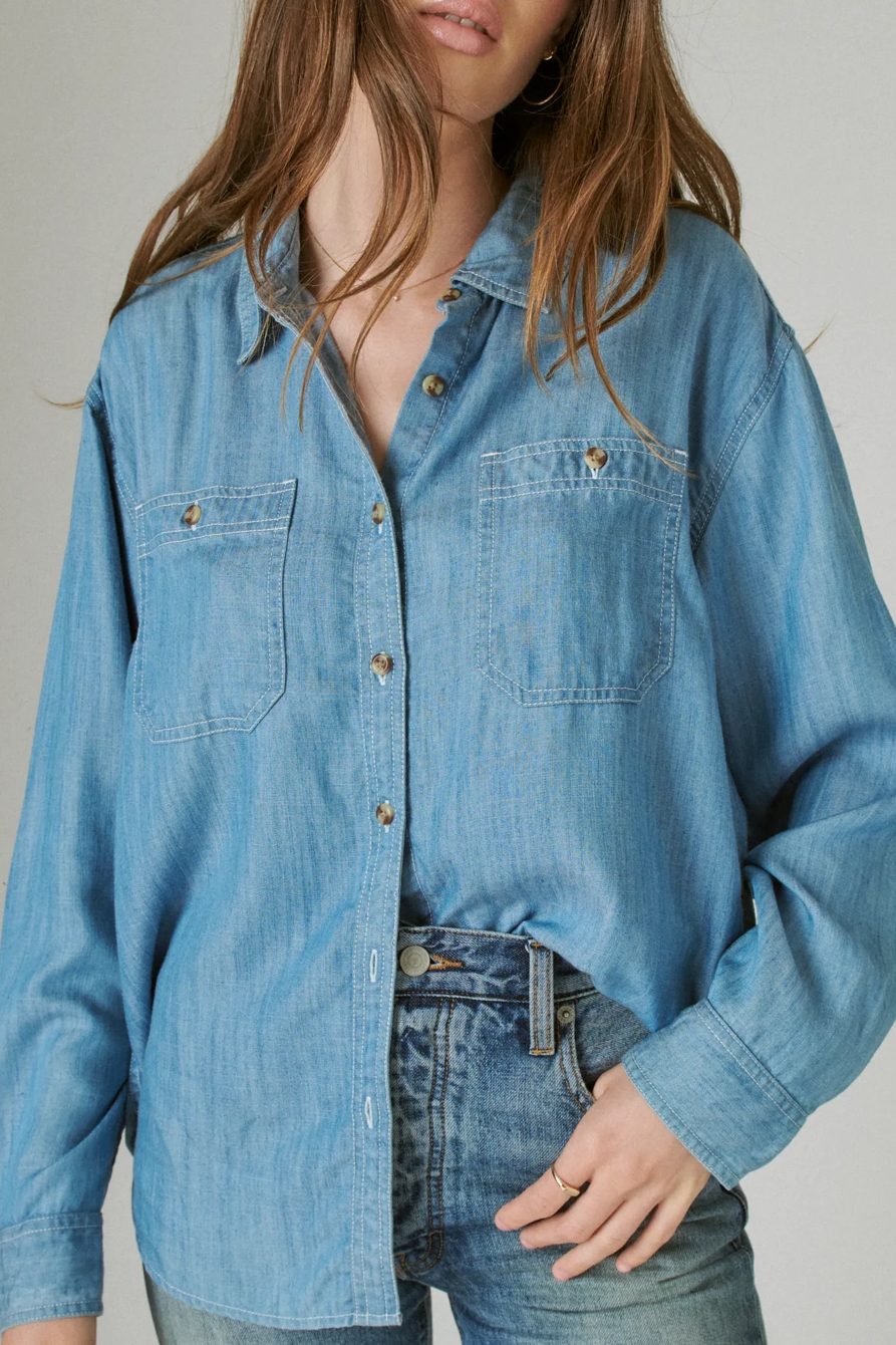 INDIGO DOUBLE POCKET TENCEL SHIRT, image 5