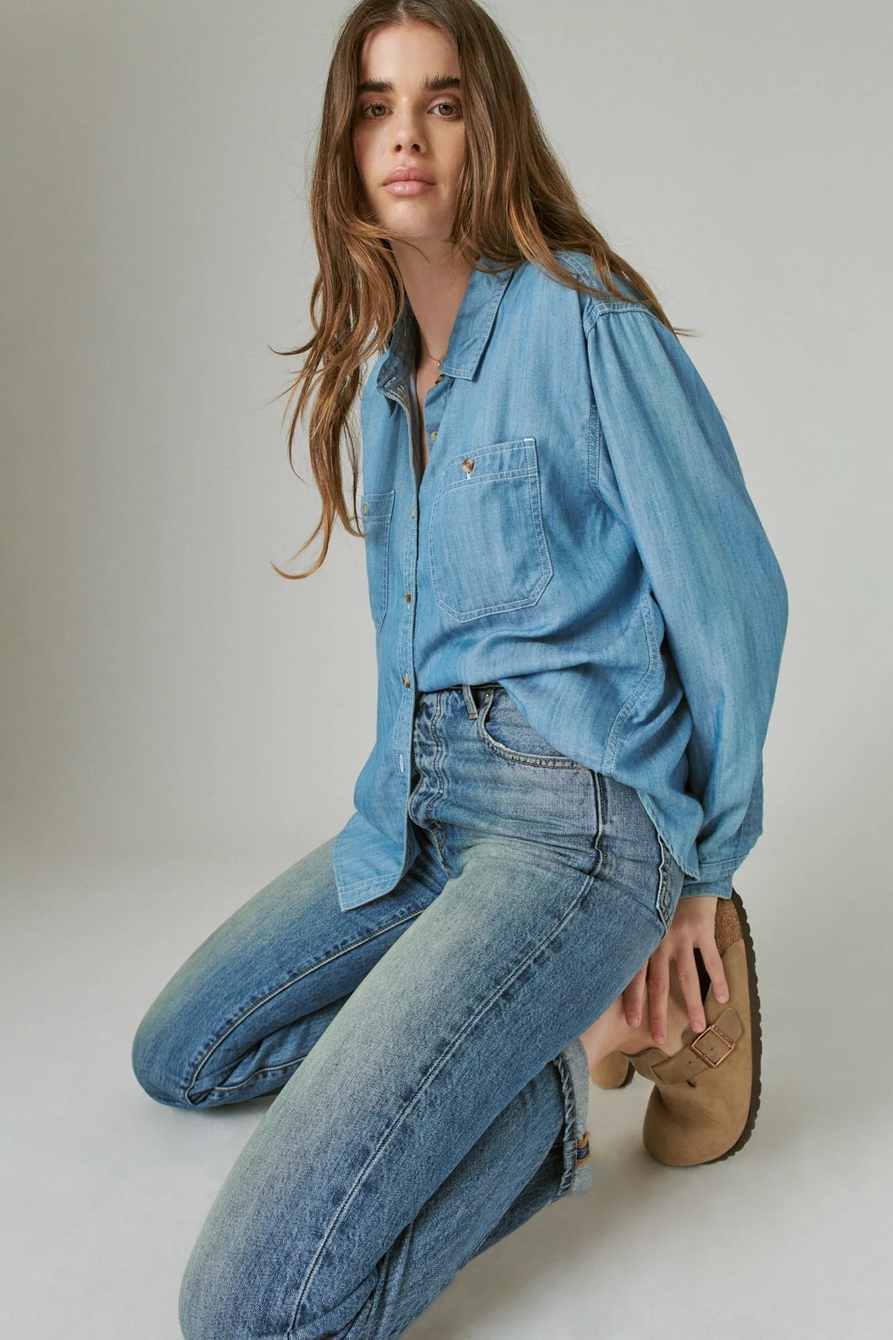 INDIGO DOUBLE POCKET TENCEL SHIRT, image 7