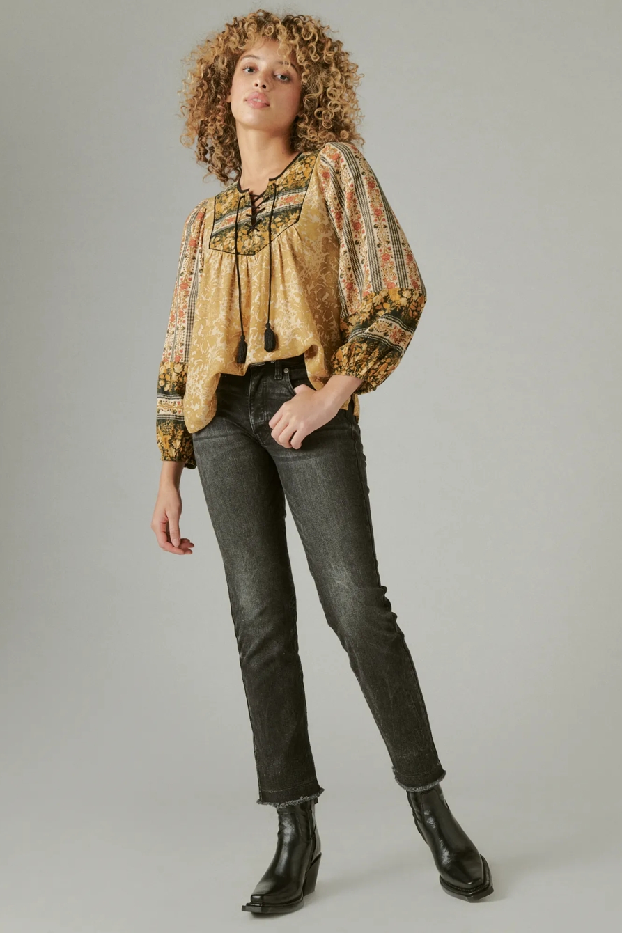 BOHO FLORAL PANELED PEASANT BLOUSE, image 2