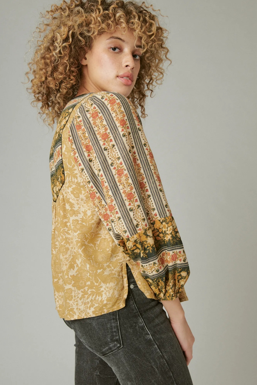 BOHO FLORAL PANELED PEASANT BLOUSE, image 3
