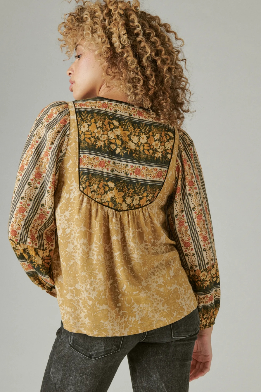 BOHO FLORAL PANELED PEASANT BLOUSE, image 4