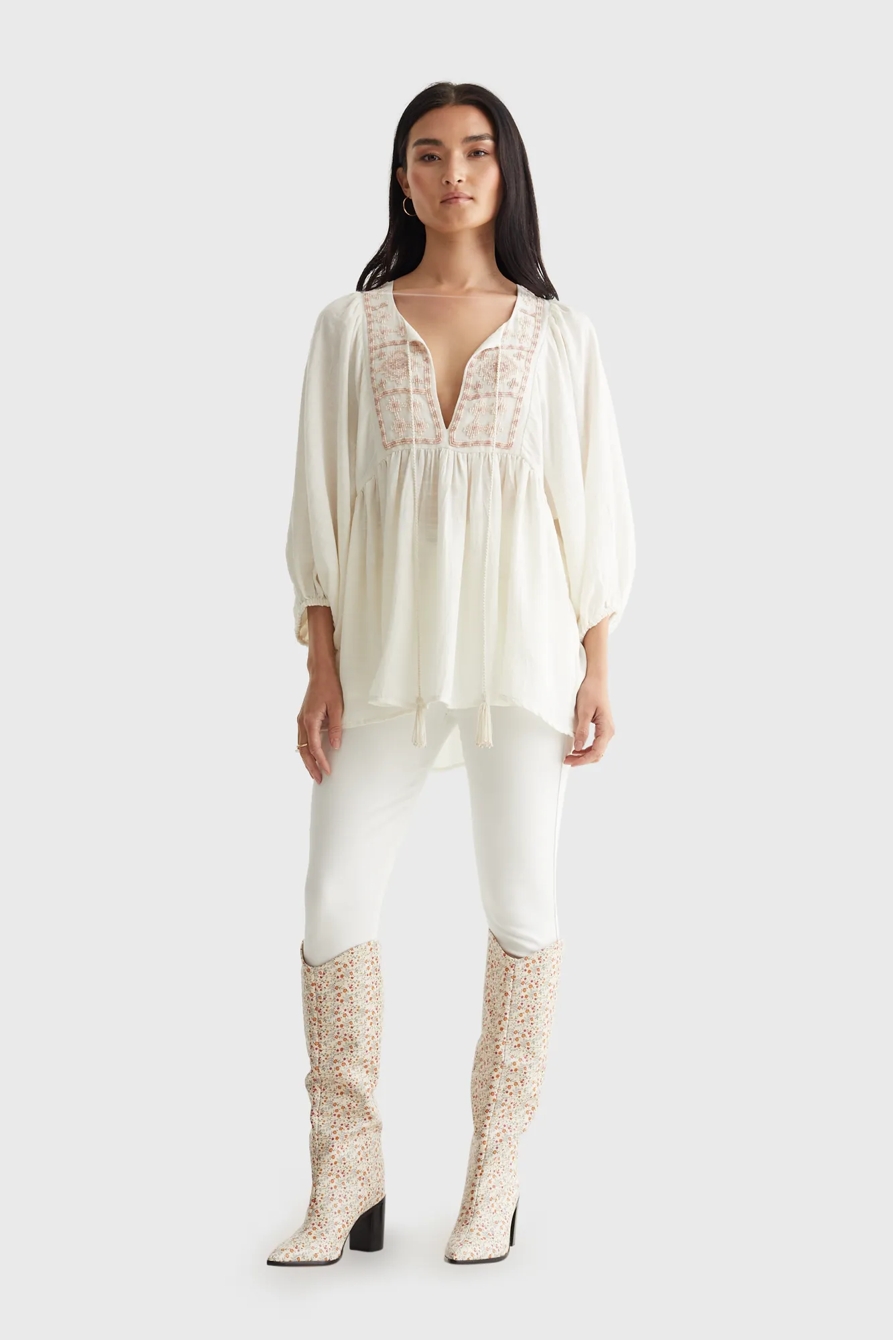 LIMITED EDITION BEADED TIE PEASANT TOP, image 2