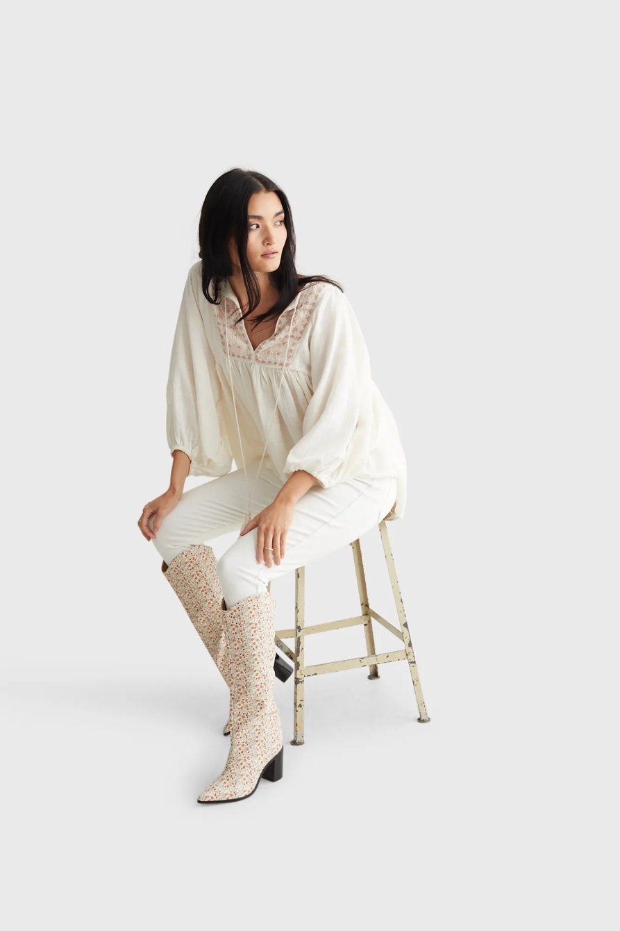 LIMITED EDITION BEADED TIE PEASANT TOP, image 6