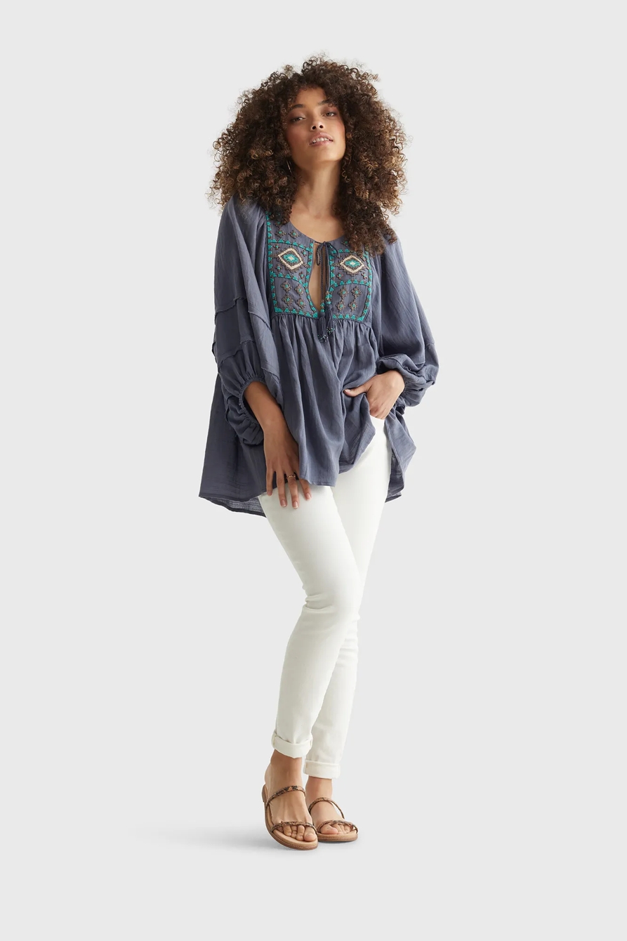 LIMITED EDITION BEADED TIE PEASANT TOP, image 2