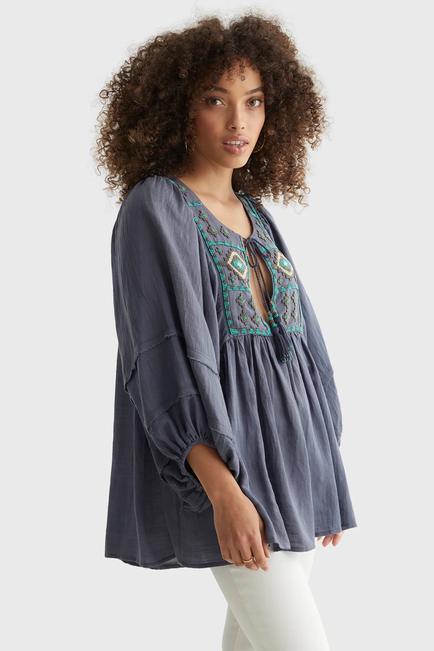 LIMITED EDITION BEADED TIE PEASANT TOP, image 3