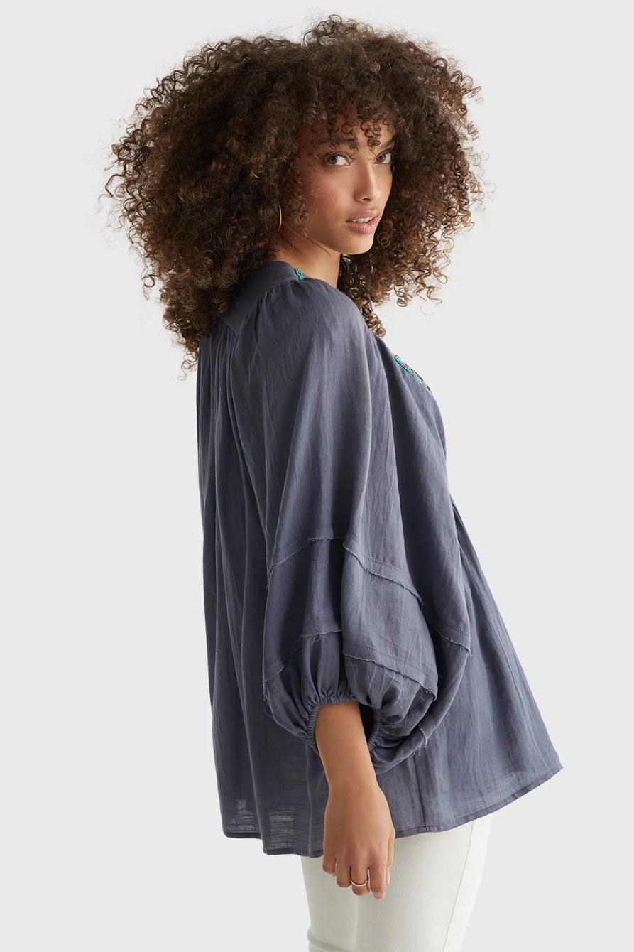 LIMITED EDITION BEADED TIE PEASANT TOP, image 4