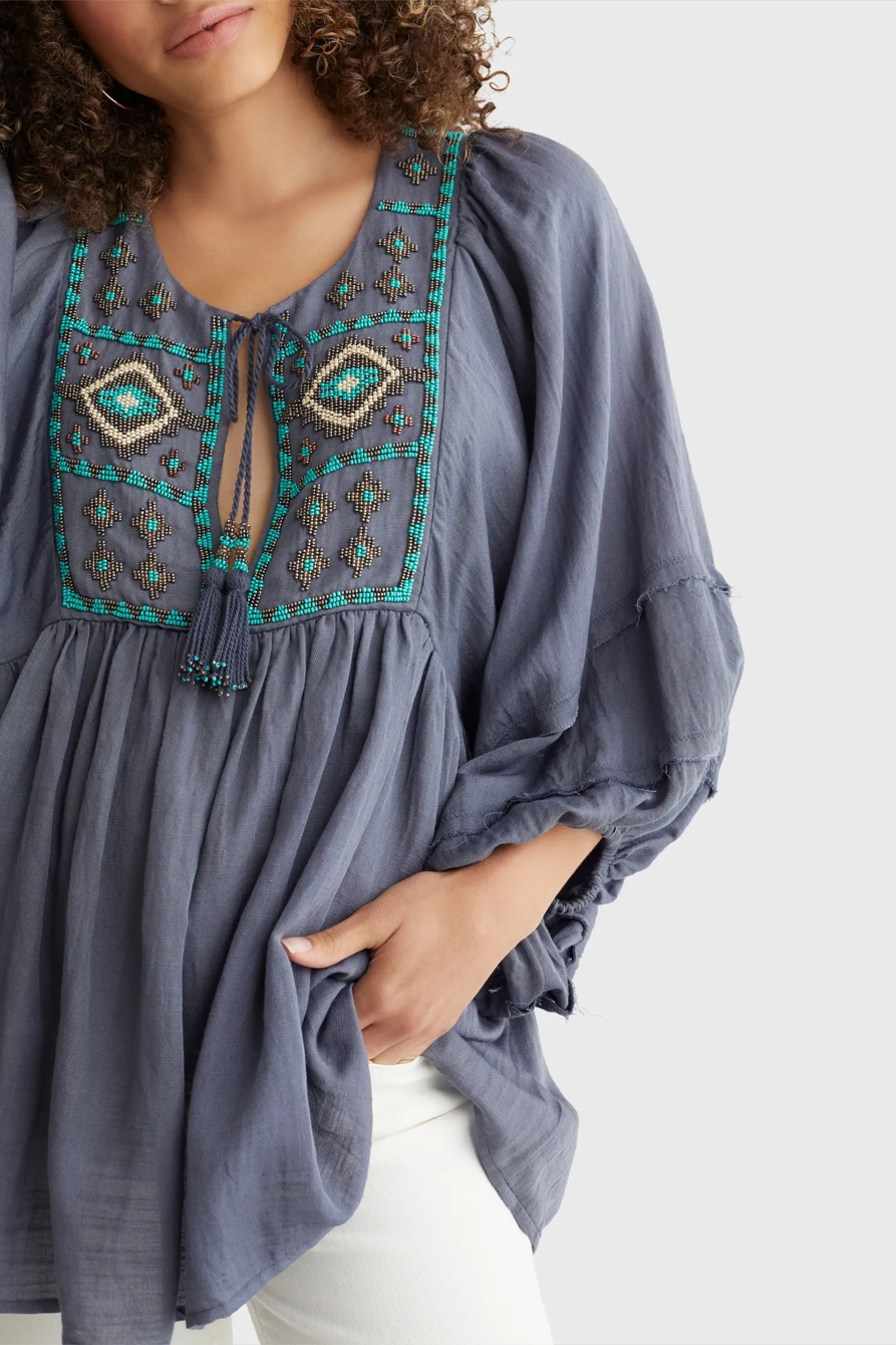LIMITED EDITION BEADED TIE PEASANT TOP, image 5