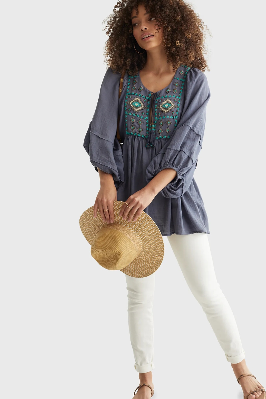 LIMITED EDITION BEADED TIE PEASANT TOP, image 6