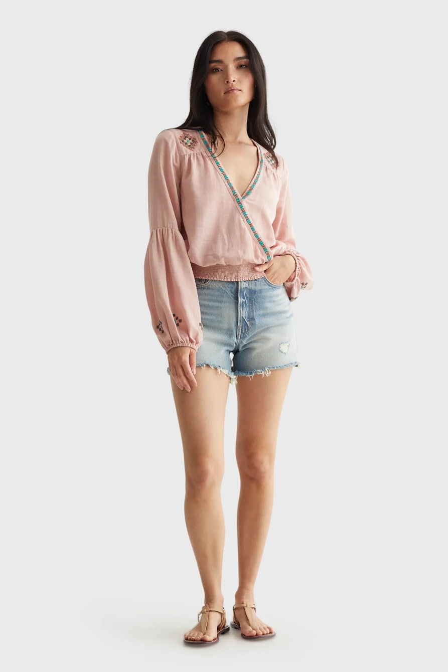 LIMITED EDITION BEADED SURPLICE WRAP TOP, image 2