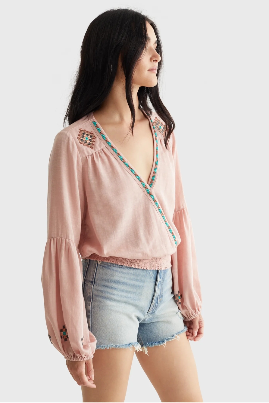 LIMITED EDITION BEADED SURPLICE WRAP TOP, image 3