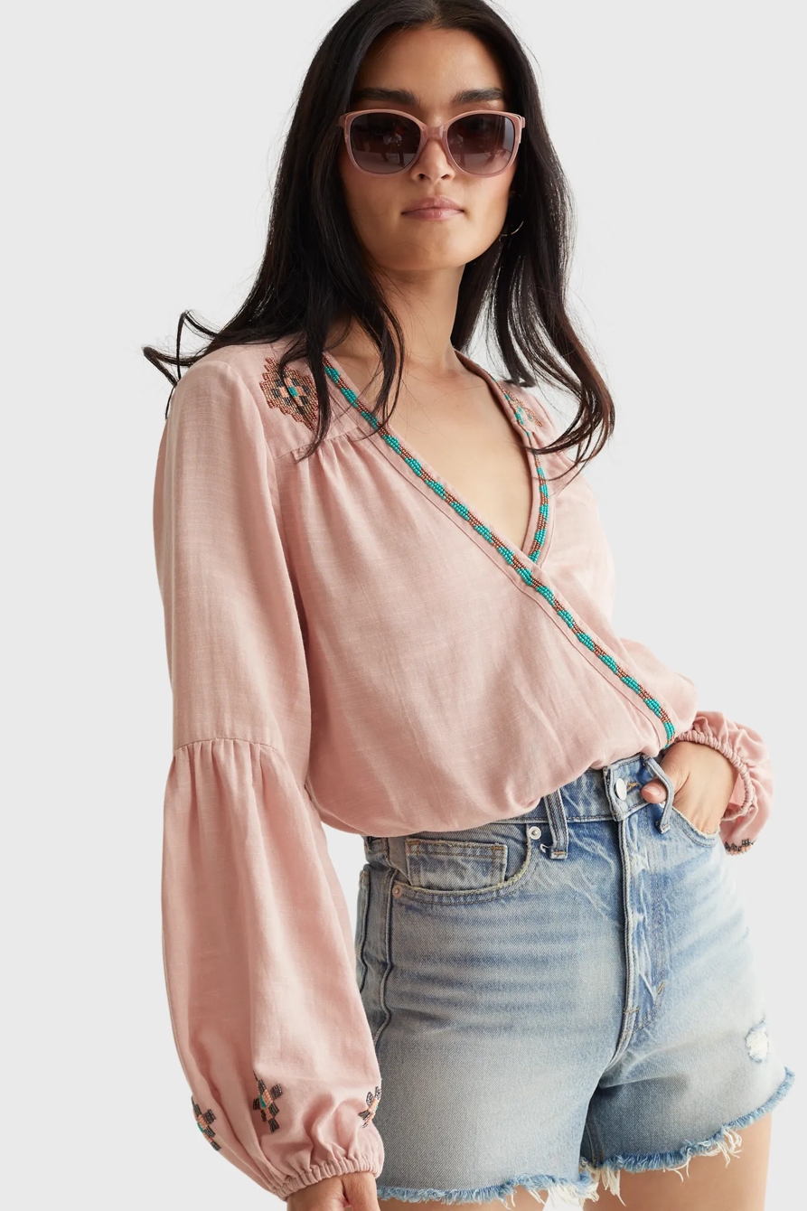LIMITED EDITION BEADED SURPLICE WRAP TOP, image 6