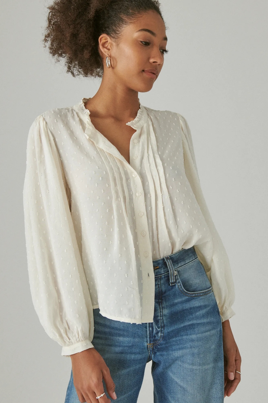 CLIP DOT LONG SLEEVE BUTTON UP BLOUSE, image 1