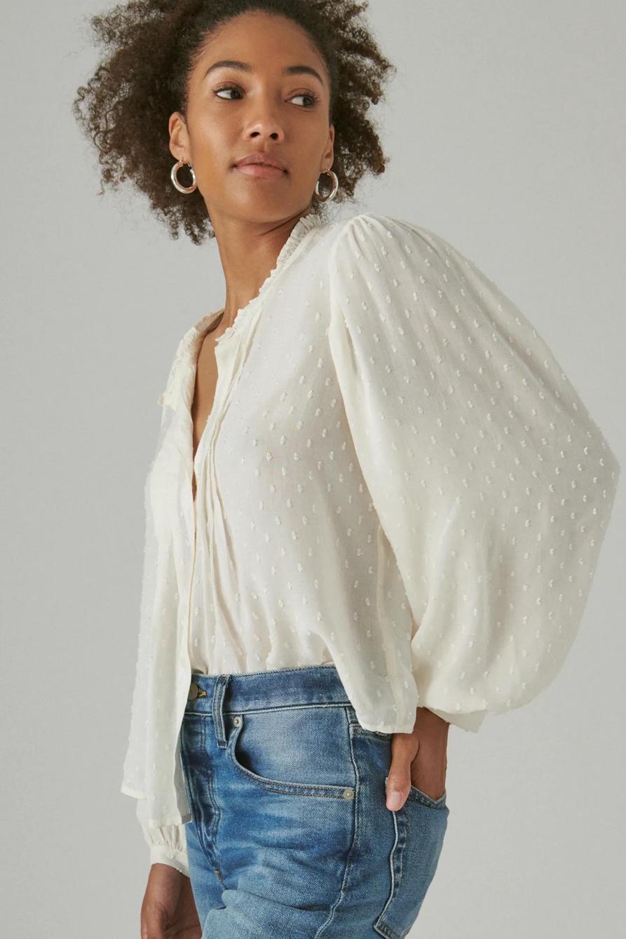 CLIP DOT LONG SLEEVE BUTTON UP BLOUSE, image 3