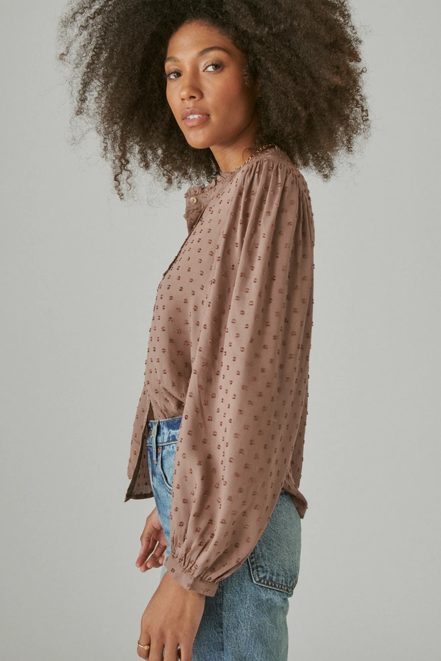 CLIP DOT LONG SLEEVE BUTTON UP BLOUSE, image 3
