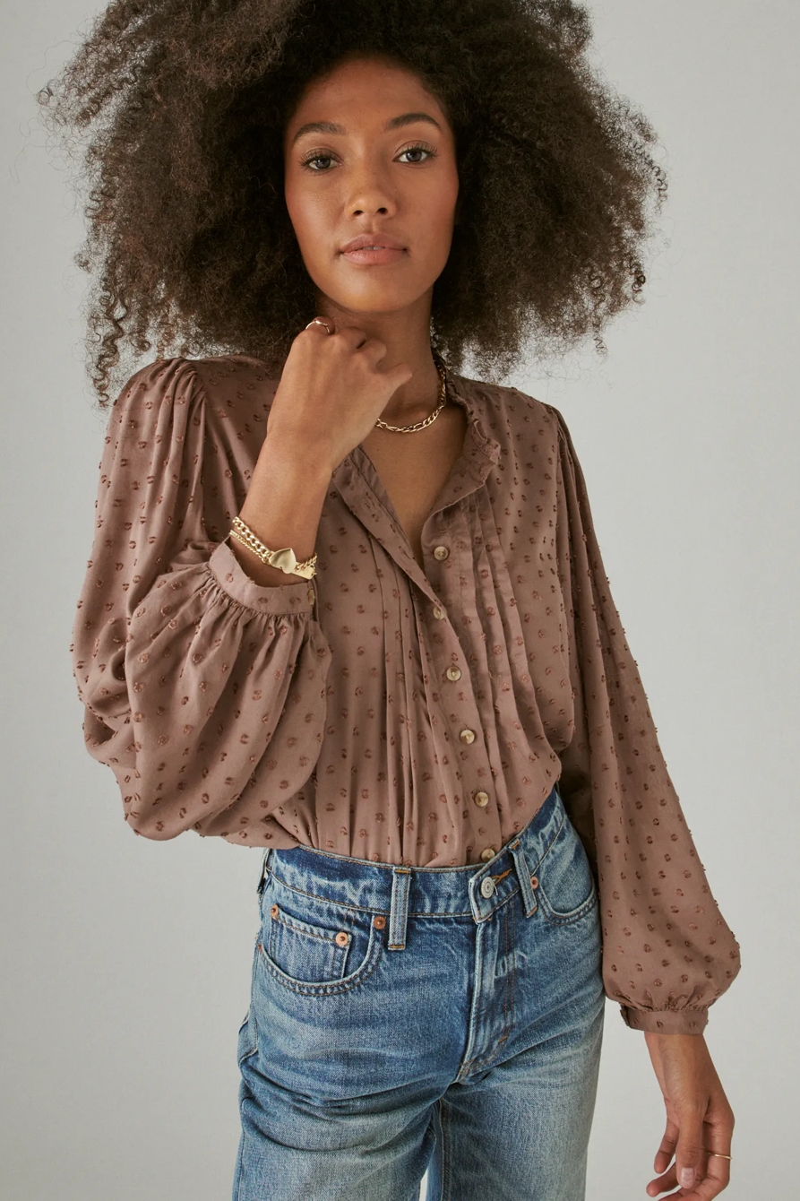 CLIP DOT LONG SLEEVE BUTTON UP BLOUSE, image 6