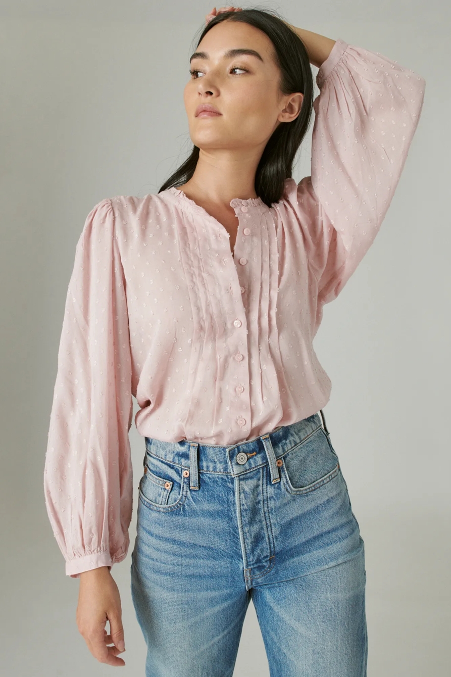 CLIP DOT LONG SLEEVE BUTTON UP BLOUSE, image 1