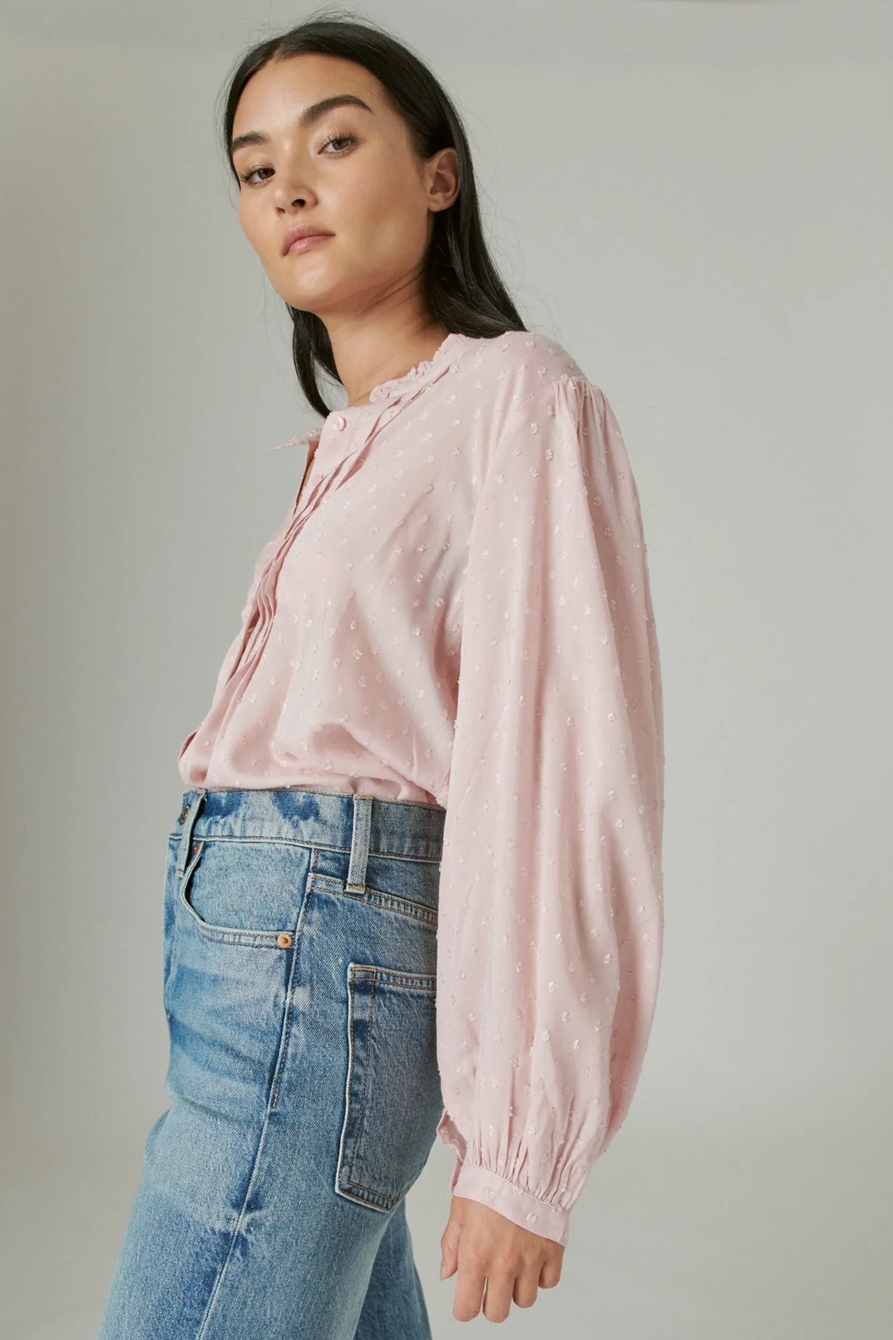 CLIP DOT LONG SLEEVE BUTTON UP BLOUSE, image 3