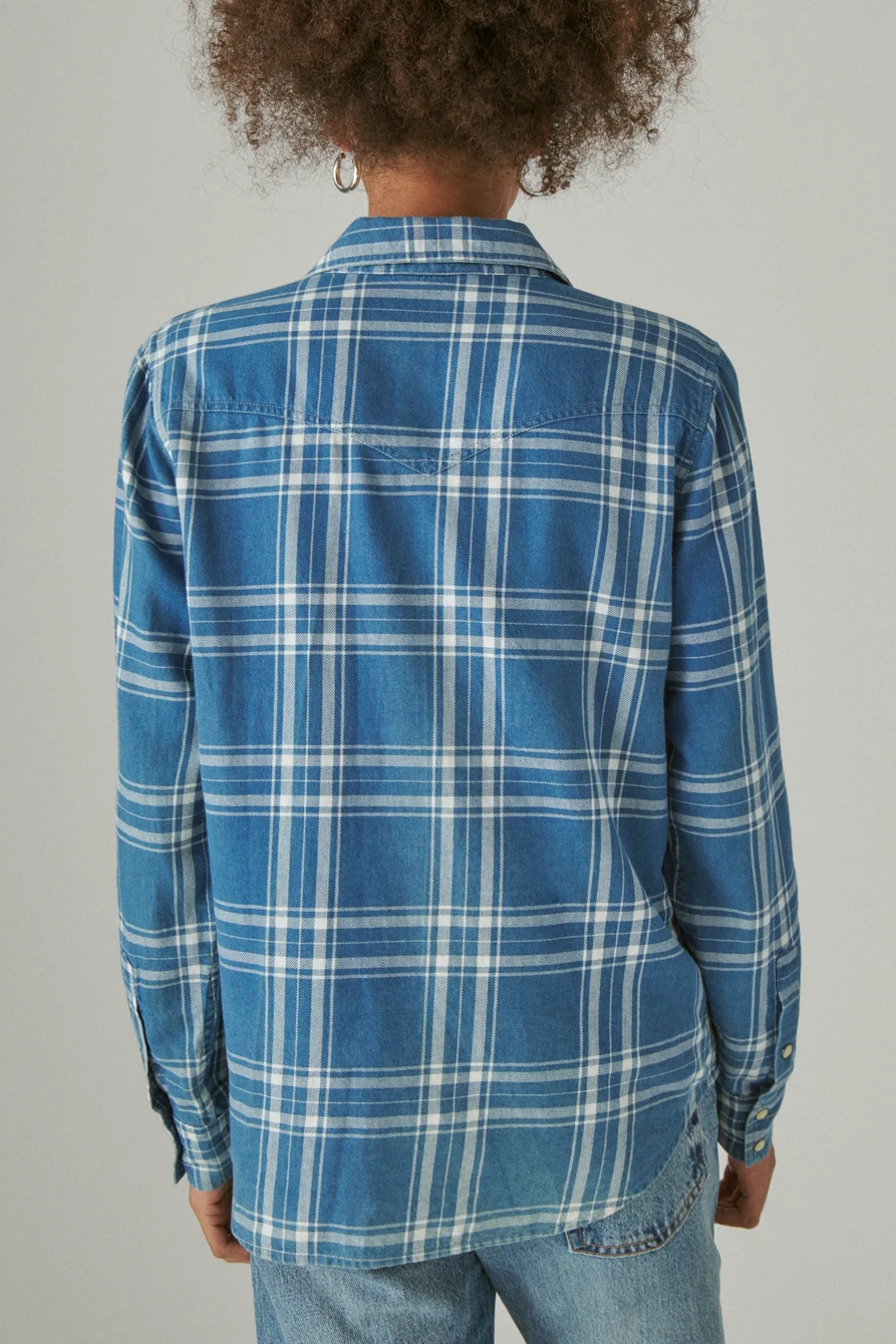 INDIGO PLAID WESTERN BUTTON UP SHIRT, image 4
