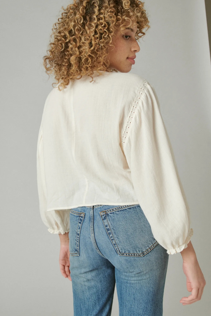 EMBROIDERED ROUND NECK BOXY BLOUSE, image 4