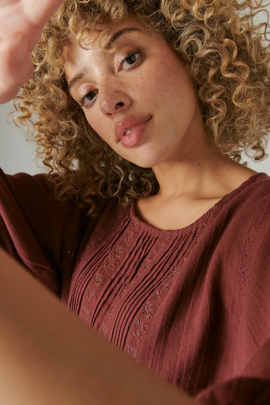 EMBROIDERED ROUND NECK BOXY BLOUSE, image 5